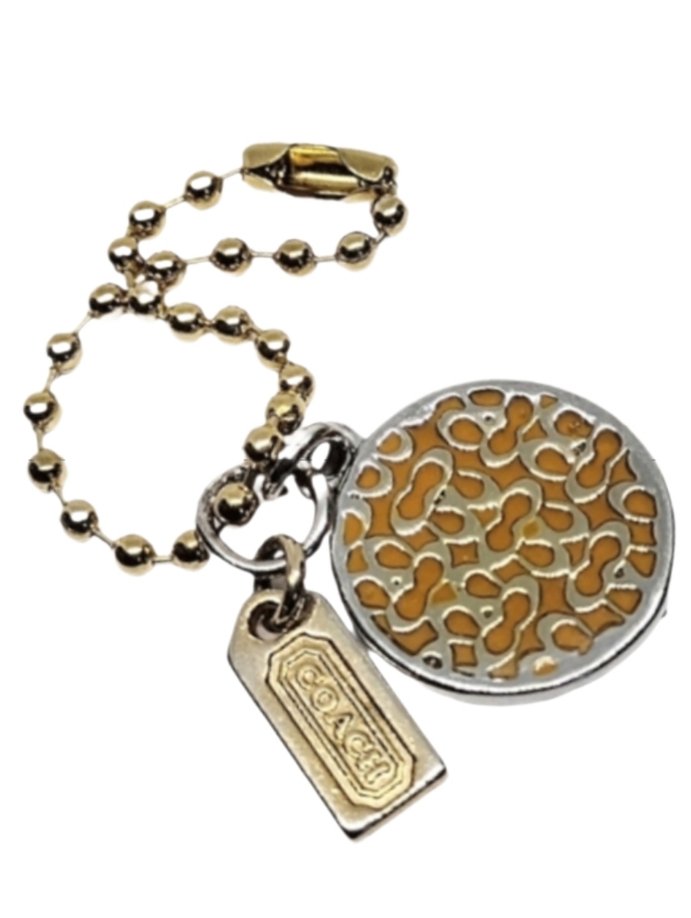 😊 Coach Legacy Signature Gold Gold Enamel Round Hangtag Bag Fob Charm Keychain